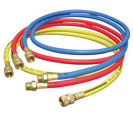 P&M Refrigerant Charging hoses R134a 1/2" acme x 1/2" acme (yellow), 1/2" acme x 14mm (blue & red) - Model 360RYB-L in Muscat Oman P&M Refrigerant Charging hoses R134a 1/2" acme x 1/2" acme (yellow), 1/2" acme x 14mm (blue & red) - Model 360RYB-L in Muscat Oman